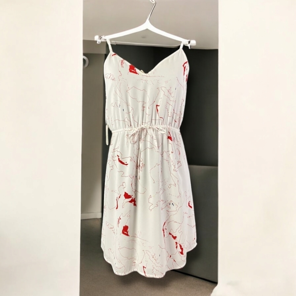 Babaton White Slip Dress with Red Abstract Print